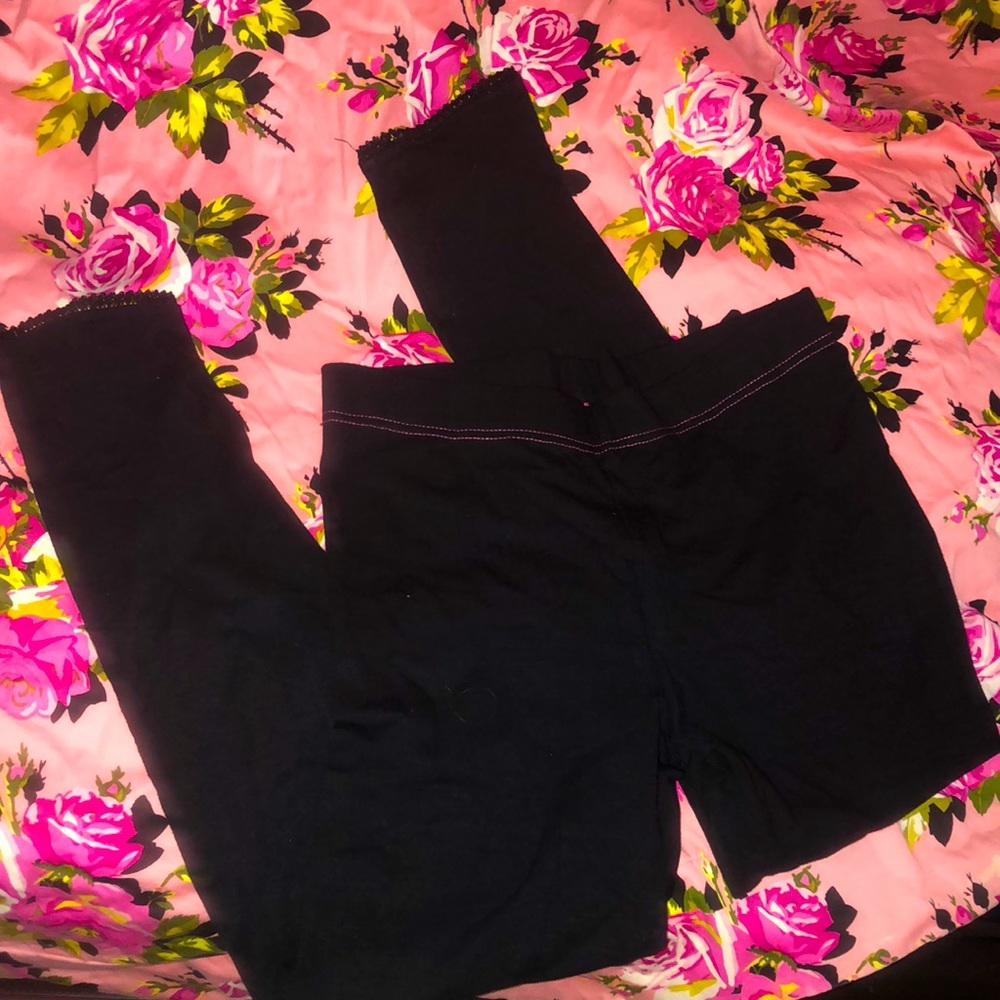 Betsey Johnson black leggings cotton eyelet trim